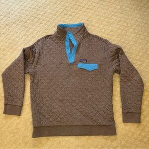 Patagonia Brown Quilted Snap Pullover with Blue Details Men Sz L